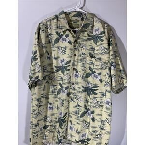 Cabana 100% Silk Hawaiian Button Up Shirt Mens Large Tropical Floral